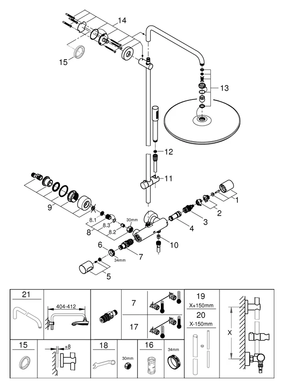 Duschsystem Rainshower System 400 27174_1, mit Aufputz-Thermostatbatterie, Wandmontage, chrom