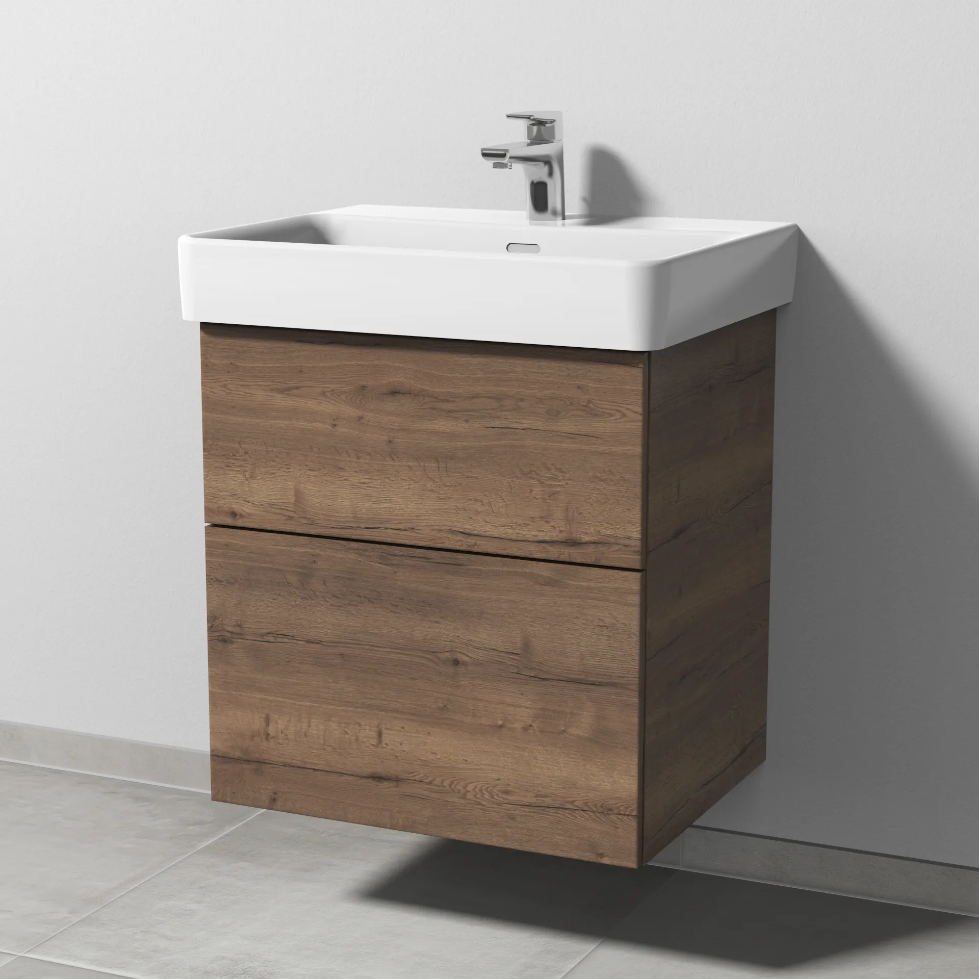 Sanipa Waschtischunterschrank „3way“ passend zu Keramik-Waschtische Pro S von Laufen 550 × 593 × 437 mm in Eiche Tabak, Becken mittig