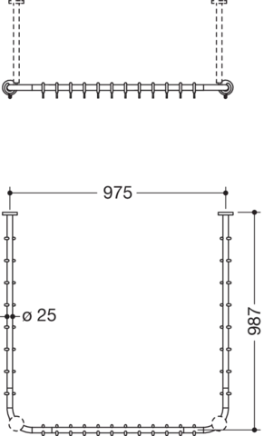 HEWI Duschvorhangstange „System 900“ 100 × 104,5 cm