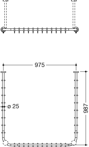 Vorhangstange des Systems 900, Edelstahl, PVD, Achsmaß 987 x 975 x 987 mm, kürzbar, D: 25 mm, mit 28 Vorhangringen aus POM, in Farbe CK (messing glänzend) Vorhangstange des Systems 900, Edelstahl, PVD, Achsmaß 987 x 975 x 987 mm, kürzbar, D: 25 mm, mit 28 Vorhangringen aus POM, in Farbe CK (messing glänzend)
