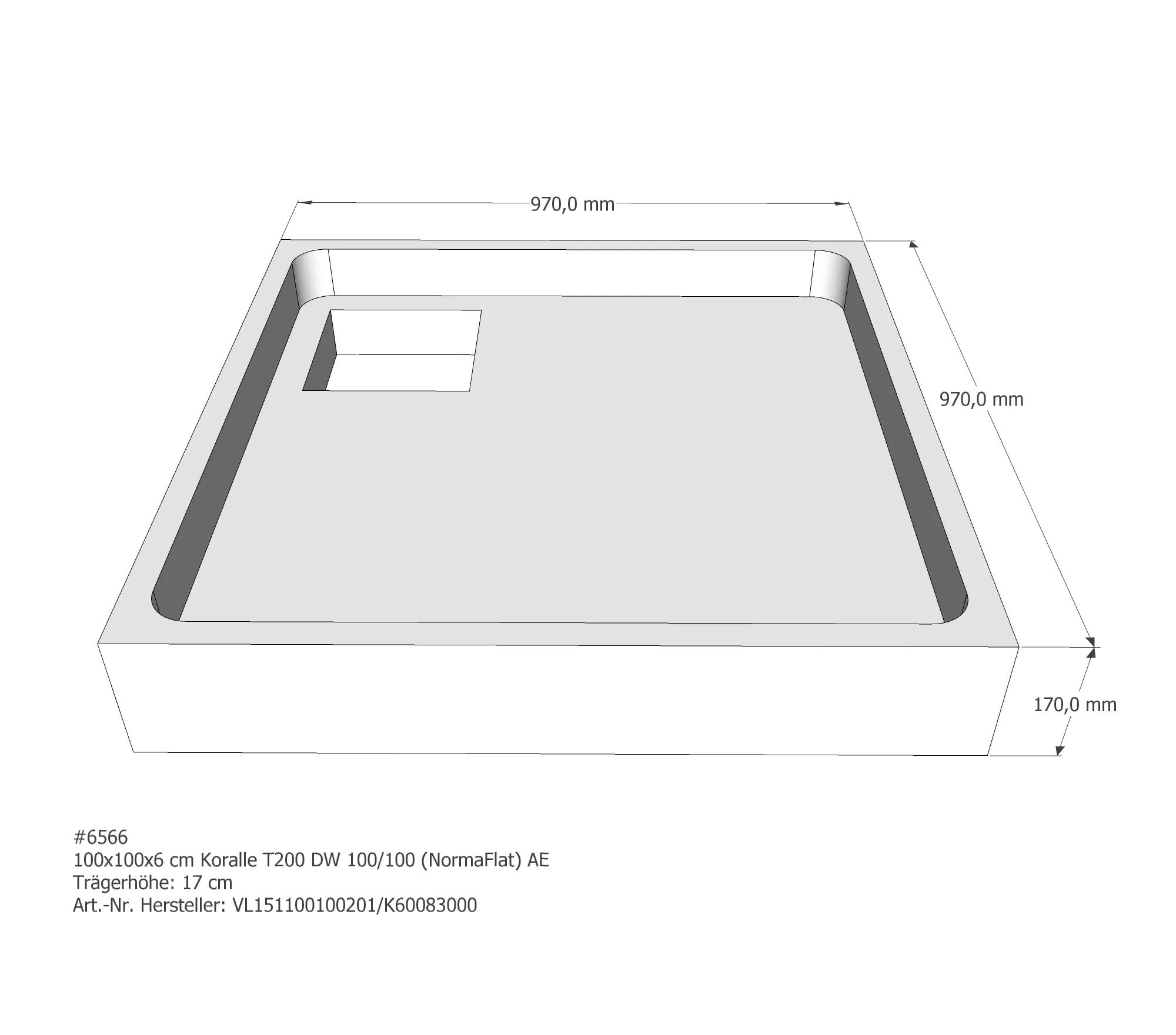 Duschwannenträger passend für Koralle T200 DW 100/100 (Norma) 100 × 100 × 6 cm