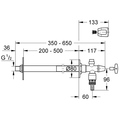 Außenwandventil-Bausatz Eurotec 41206, DN 15, Einbautiefe 170 - 500 mm, frostsicher, Sicherungseinrichtung Typ HD, Steckschlüssel- und Sanitärgriff, eigensicher, chrom Außenwandventil-Bausatz Eurotec 41206, DN 15, Einbautiefe 170 - 500 mm, frostsicher, Sicherungseinrichtung Typ HD, Steckschlüssel- und Sanitärgriff, eigensicher, chrom