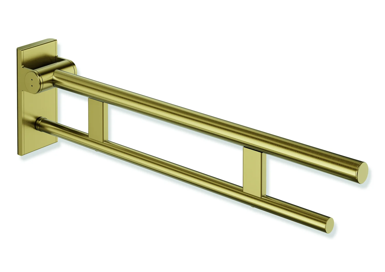HEWI Stützklappgriff Duo System 900, Design A, Edelstahl PVD gold gebürstet, Ausladung 750 mm, Höhe 210 mm