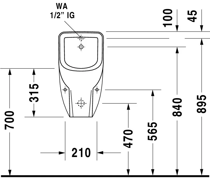 Urinal D-Code, Zulauf von hinten rimless, ohne Fliege, weiß