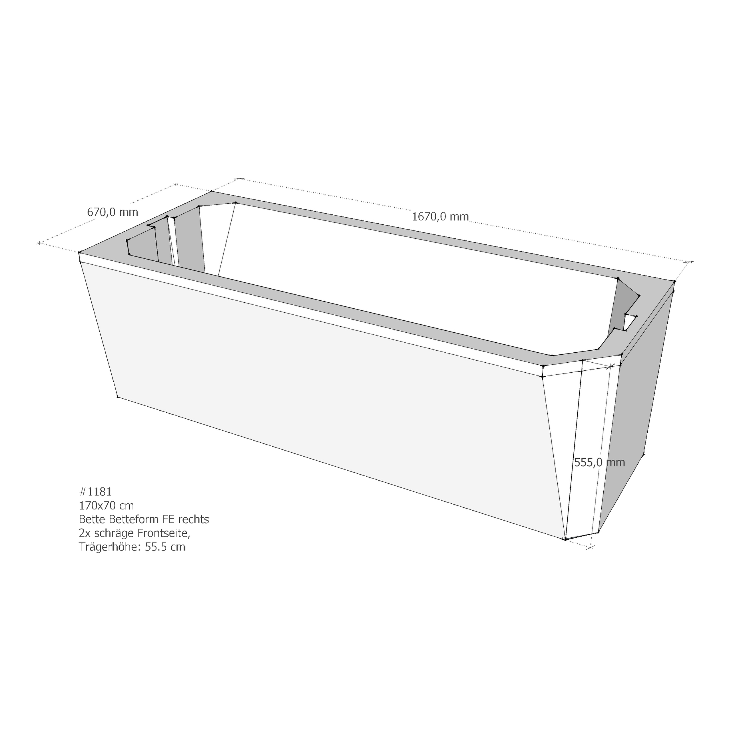 Badewannenträger für Bette BetteProfi-Form FE rechts 170 × 70 × 42 cm