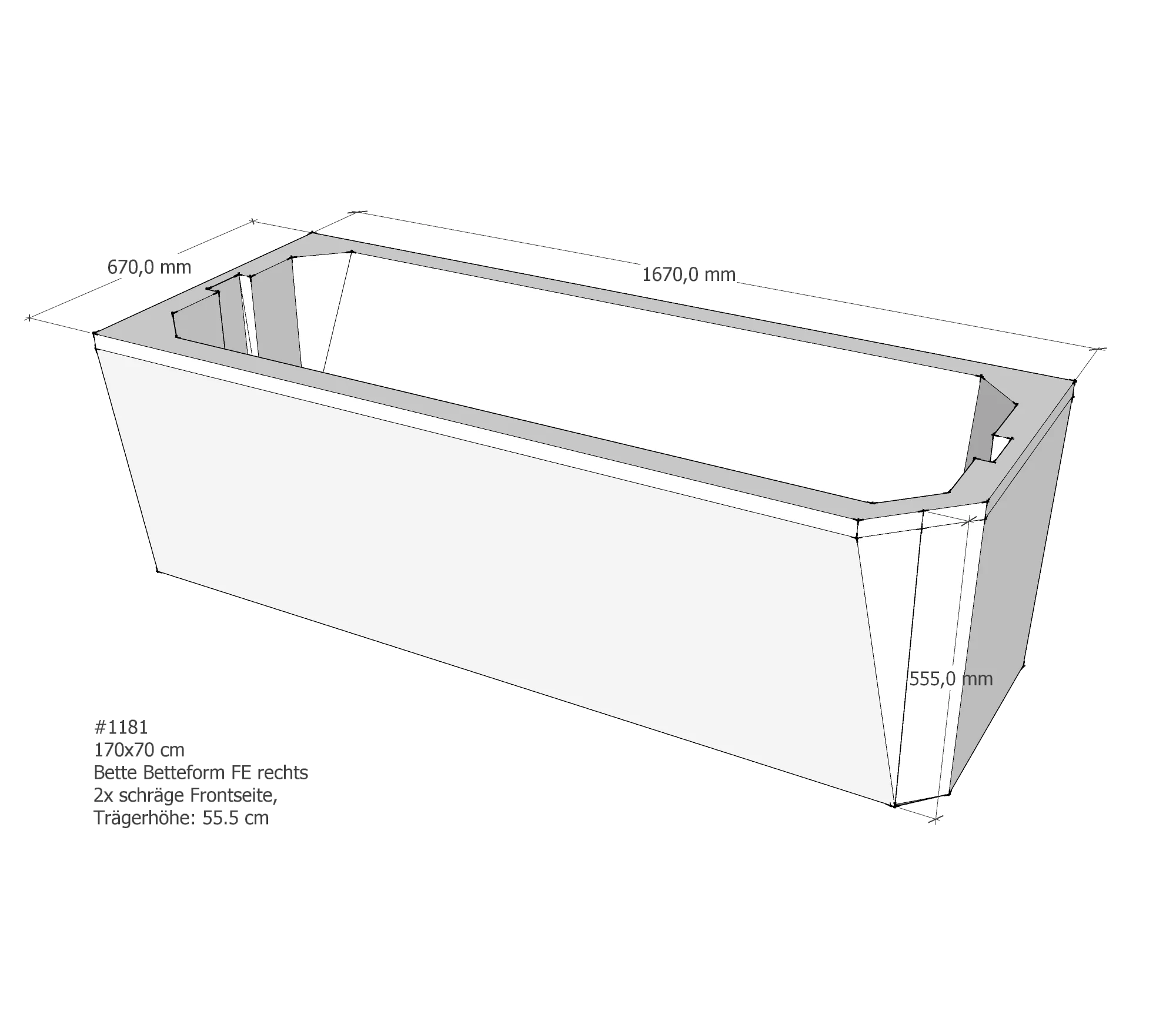 Badewannenträger für Bette Profi-Form FE rechts schräge Frontseite 170 × 70 × 42 cm Badewannenträger für Bette Profi-Form FE rechts schräge Frontseite 170 × 70 × 42 cm