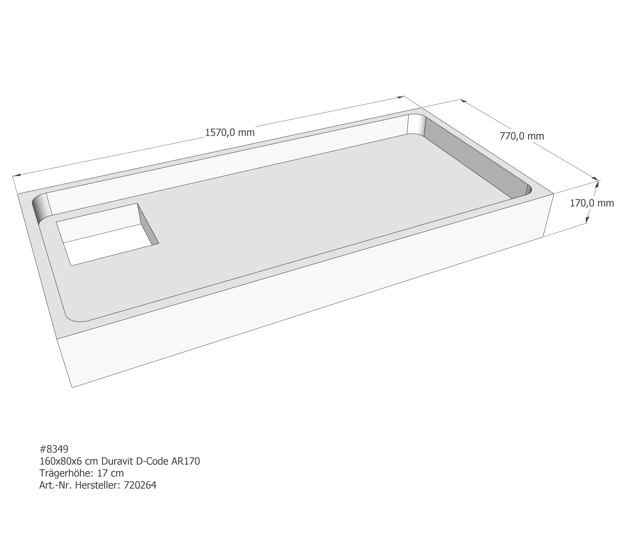 Duschwannenträger passend für Duravit D-Code 160 × 80 × 6 cm Breite: 80 cm / Länge: 160 cm