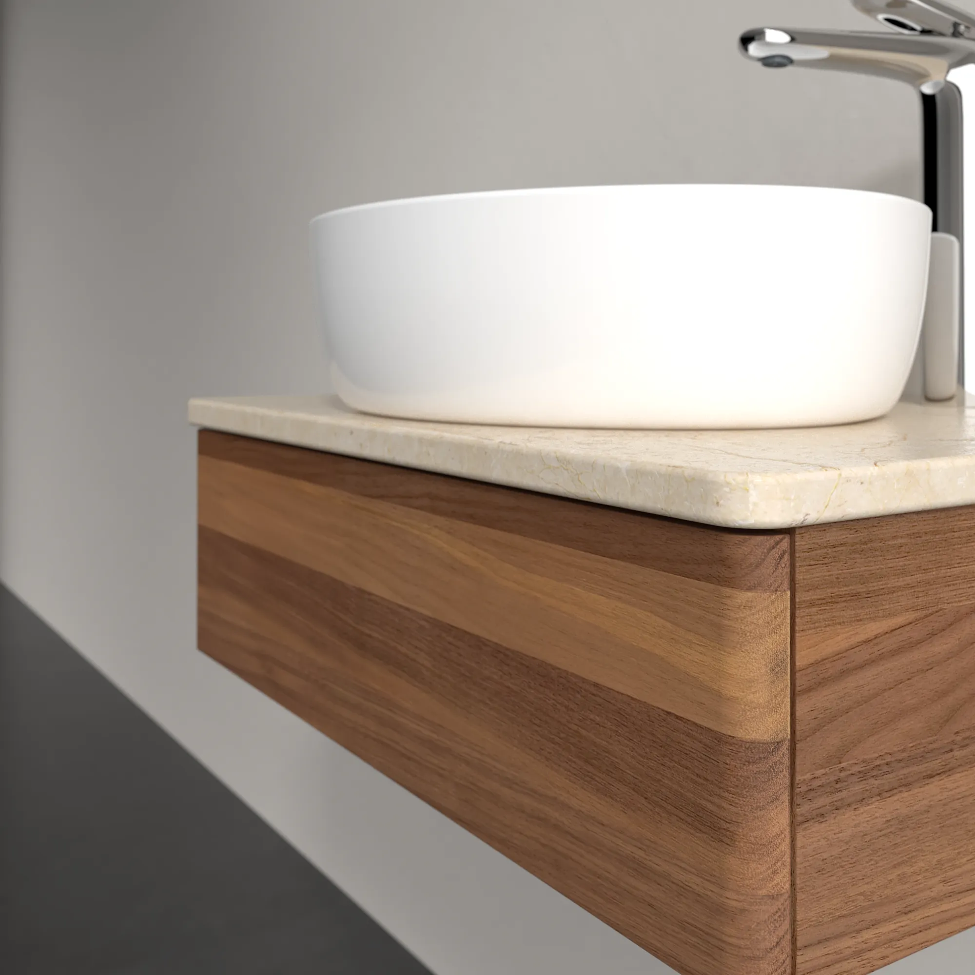 Villeroy & Boch Waschtischunterschrank „Antao“ 600 × 190 × 500 mm Warm Walnut, ohne Hahnlochbohrung, für Becken mittig, ohne Beleuchtung