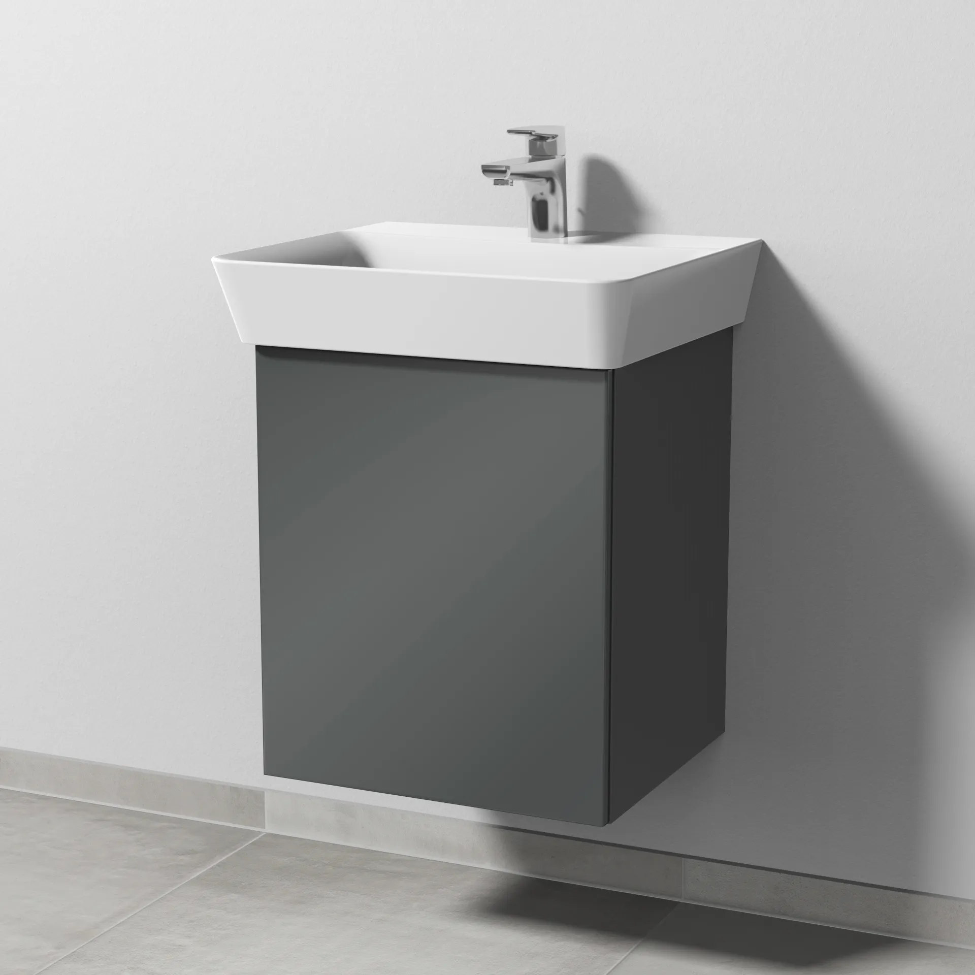 Sanipa Waschtischunterschrank „3way“ passend zu Keramik-Waschtische Connect Air Cube von Ideal Standard 430 × 513 × 392 mm in Anthrazit (glanz), Anschlag links Sanipa Waschtischunterschrank „3way“ passend zu Keramik-Waschtische Connect Air Cube von Ideal Standard 430 × 513 × 392 mm in Anthrazit (glanz), Anschlag links