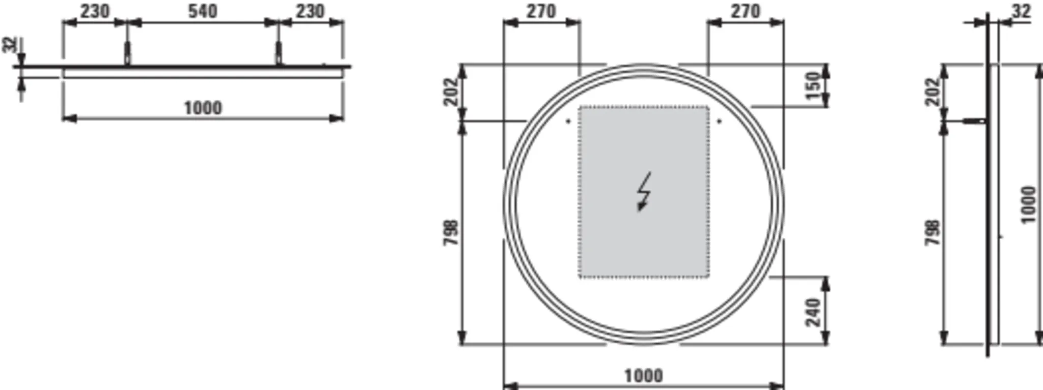 Base 2.0 Spiegel 44439.2, rund LED Bel.,1 Sensorsch., 1000x1000 schw.m
