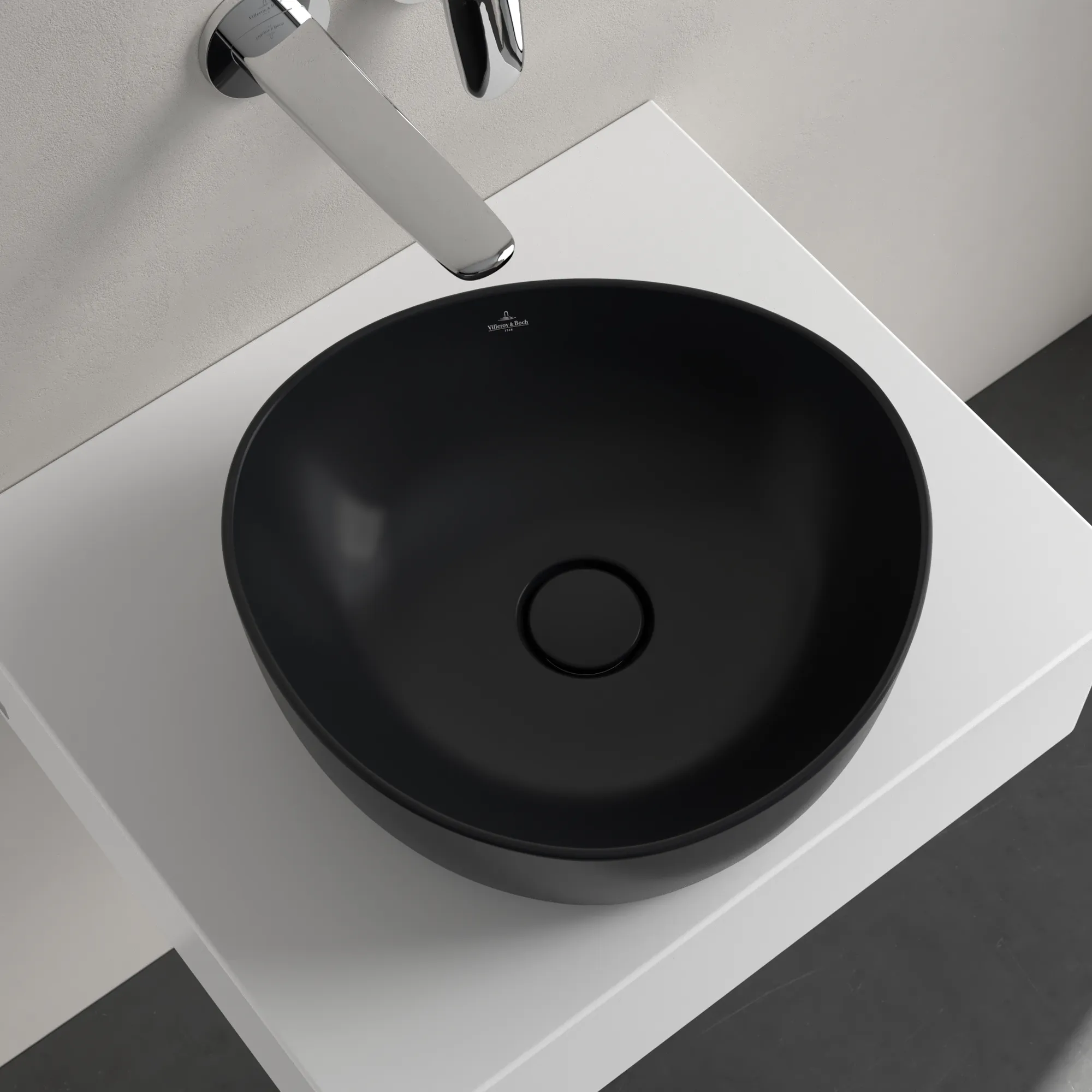 Villeroy & Boch Aufsatzwaschbecken Antao Pure Black CeramicPlus 400x395x145 mm, asymmetrisch, TitanCeram, ohne Überlauf