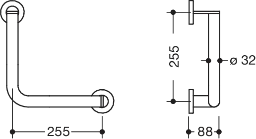 Winkelgriff des Systems 900, Edelstahl, PVD, waagerechte Länge 255 mm, senkrechte Länge 255 mm, D: 32 mm, links- und rechts montierbar, in Farbe CK (messing glänzend) Winkelgriff des Systems 900, Edelstahl, PVD, waagerechte Länge 255 mm, senkrechte Länge 255 mm, D: 32 mm, links- und rechts montierbar, in Farbe CK (messing glänzend)