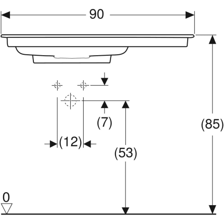 Schrankwaschtisch mit Ablagefläche „One“ mit horizontalem Ablauf 90 × 48 cm in weiß alpin mit KeraTect®