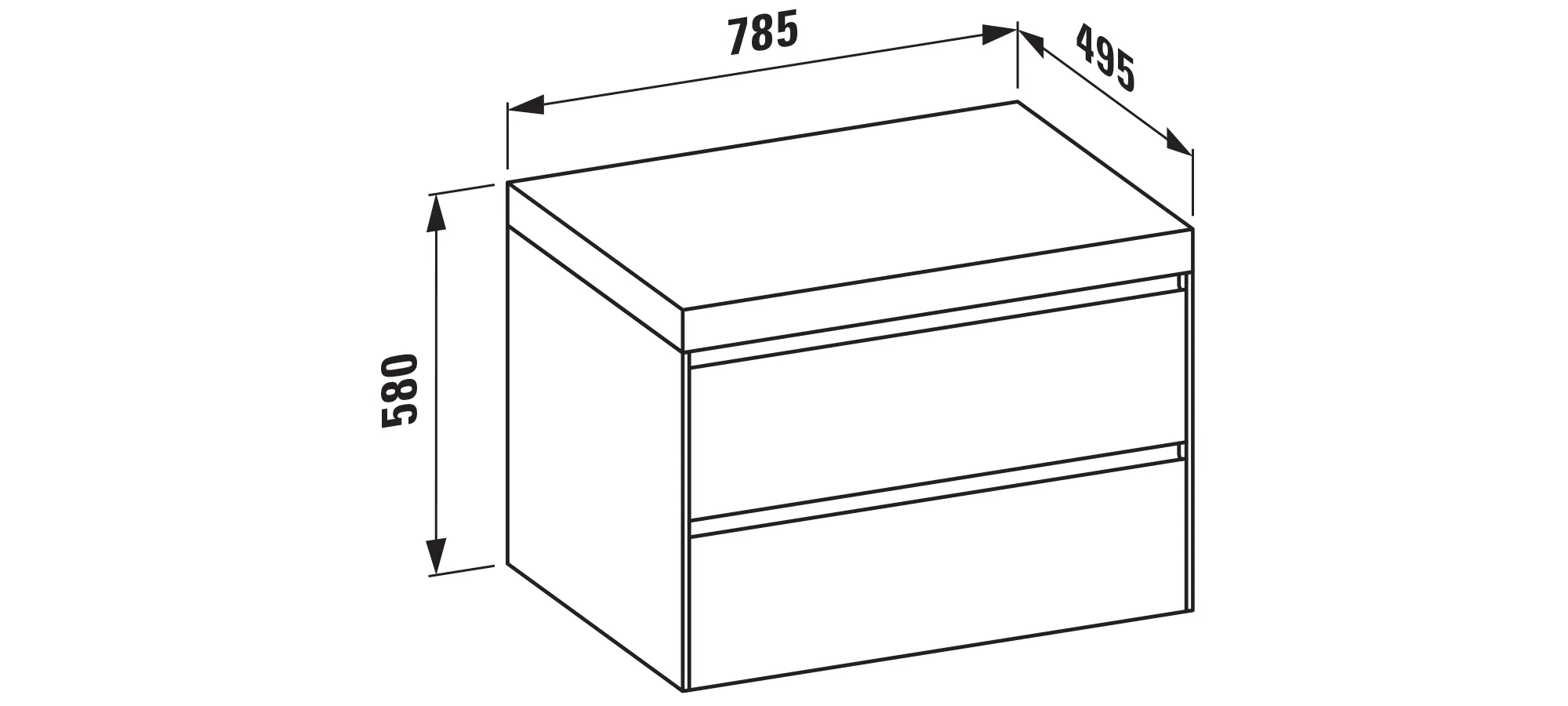 Waschtischunterbau+Waschtischplatte (MODULAR SYSTEM) LANI 495x785x580 ohne Ausschnitt Abdeckplatte 65 mm (Farbe: .260 weiß matt matt), mit 2 Schubladen integrierter Griffleiste Vollauszug und Soft-Close weiß matt