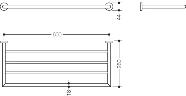 HEWI Badetuchablage Messing, verchromt, B:644 mm, T:260 mm HEWI Badetuchablage Messing, verchromt, B:644 mm, T:260 mm