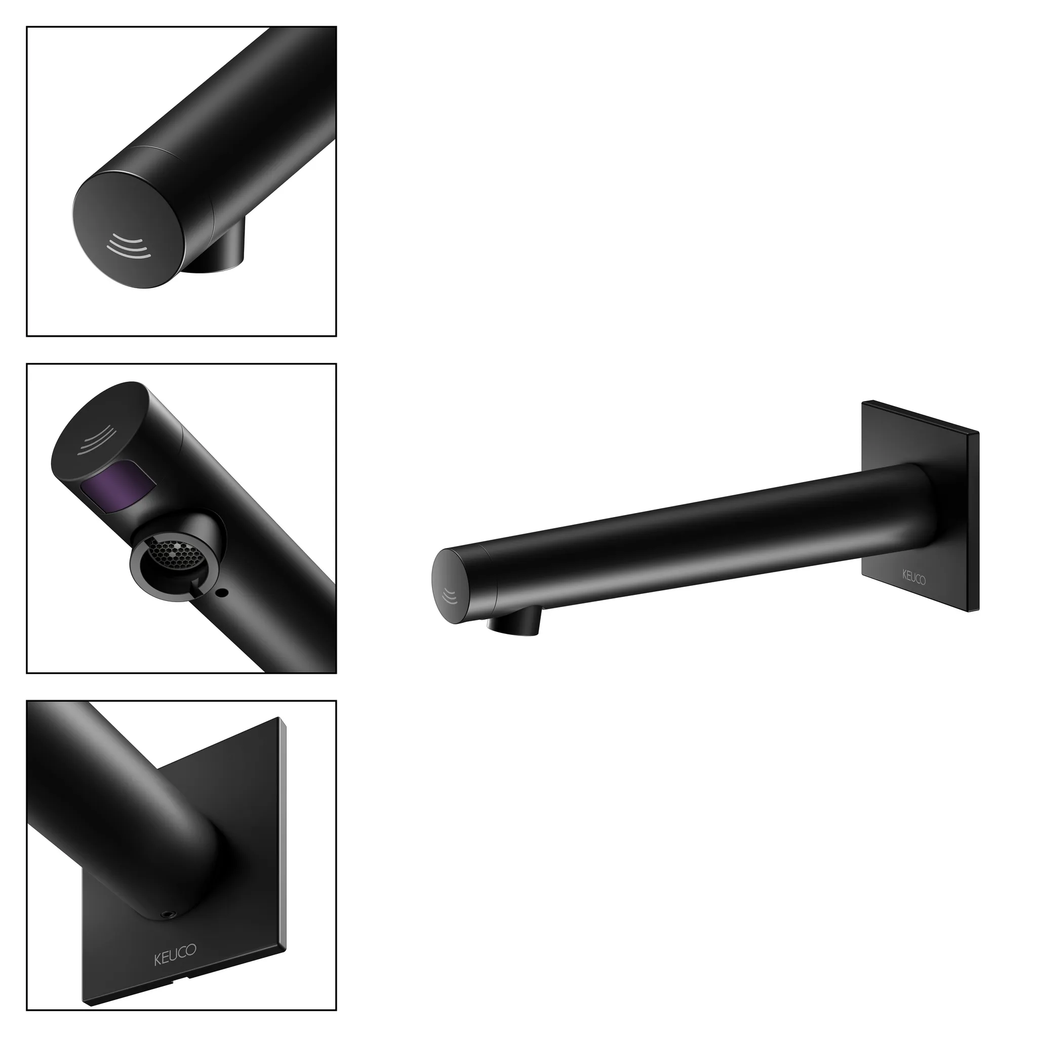 IXMO 59517371102 Elektronik-Waschtischmischer für Wandmontage UP, eckig Ausladung 225 mm schwarz