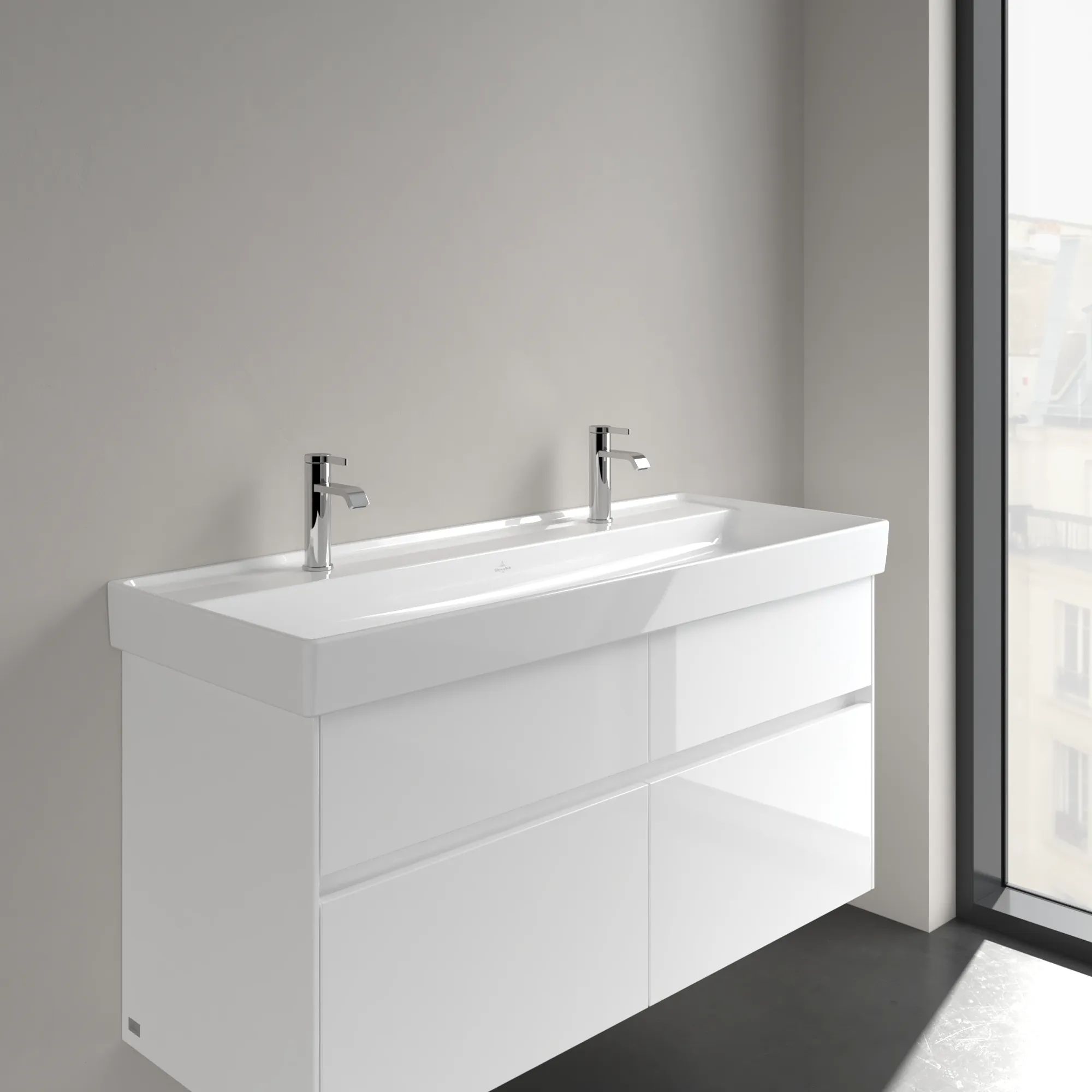 Villeroy & Boch Schrankwaschtisch aus TitanCeram „Collaro“ 1200 × 470 × 160 mm, Hahnlochposition links und rechts, mit Hahnlochbohrung in Weiß Alpin Villeroy & Boch Schrankwaschtisch aus TitanCeram „Collaro“ 1200 × 470 × 160 mm, Hahnlochposition links und rechts, mit Hahnlochbohrung in Weiß Alpin