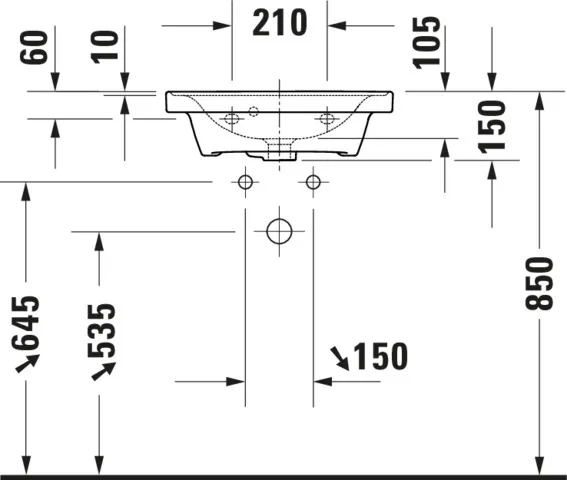 Wandwaschtisch „D-Neo“, mit Überlauf, Hahnlochposition mittig Wandwaschtisch „D-Neo“, mit Überlauf, Hahnlochposition mittig