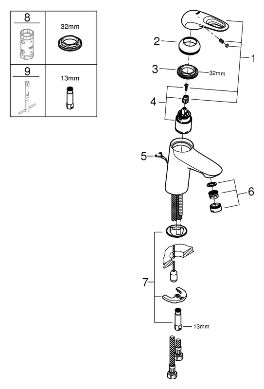 Einhand-Waschtischbatterie Eurostyle 33557_3, S-Size, Einlochmontage, offener Metall-Hebelgriff, versenkbare Kette, chrom Einhand-Waschtischbatterie Eurostyle 33557_3, S-Size, Einlochmontage, offener Metall-Hebelgriff, versenkbare Kette, chrom
