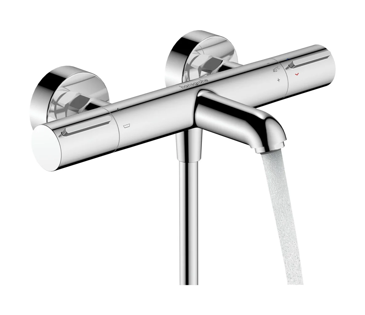 Hansgrohe Ecostat Element Wannenthermostat Aufputz Chrom, Ausladung 177 mm, 2 Verbraucher, Temperatur- und Volumensteuerung