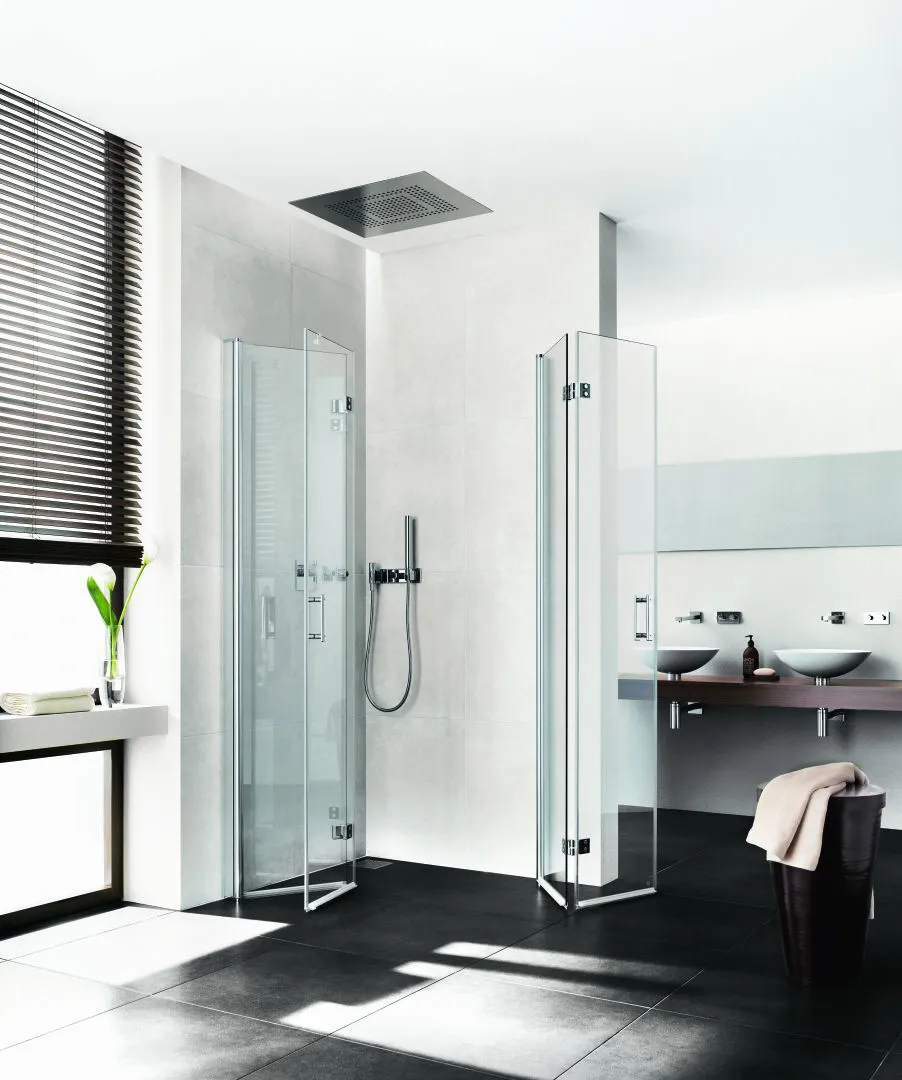 Kermi Pendel-Falttür Eckeinstieg 2-teilig Halbteil links „Diga“ Glas Klar, Profile Silber Hochglanz, Falttür BV: 680 - 700 mm GAK: 665 - 685 mm WE: 690 - 710 mm H: 1850 mm