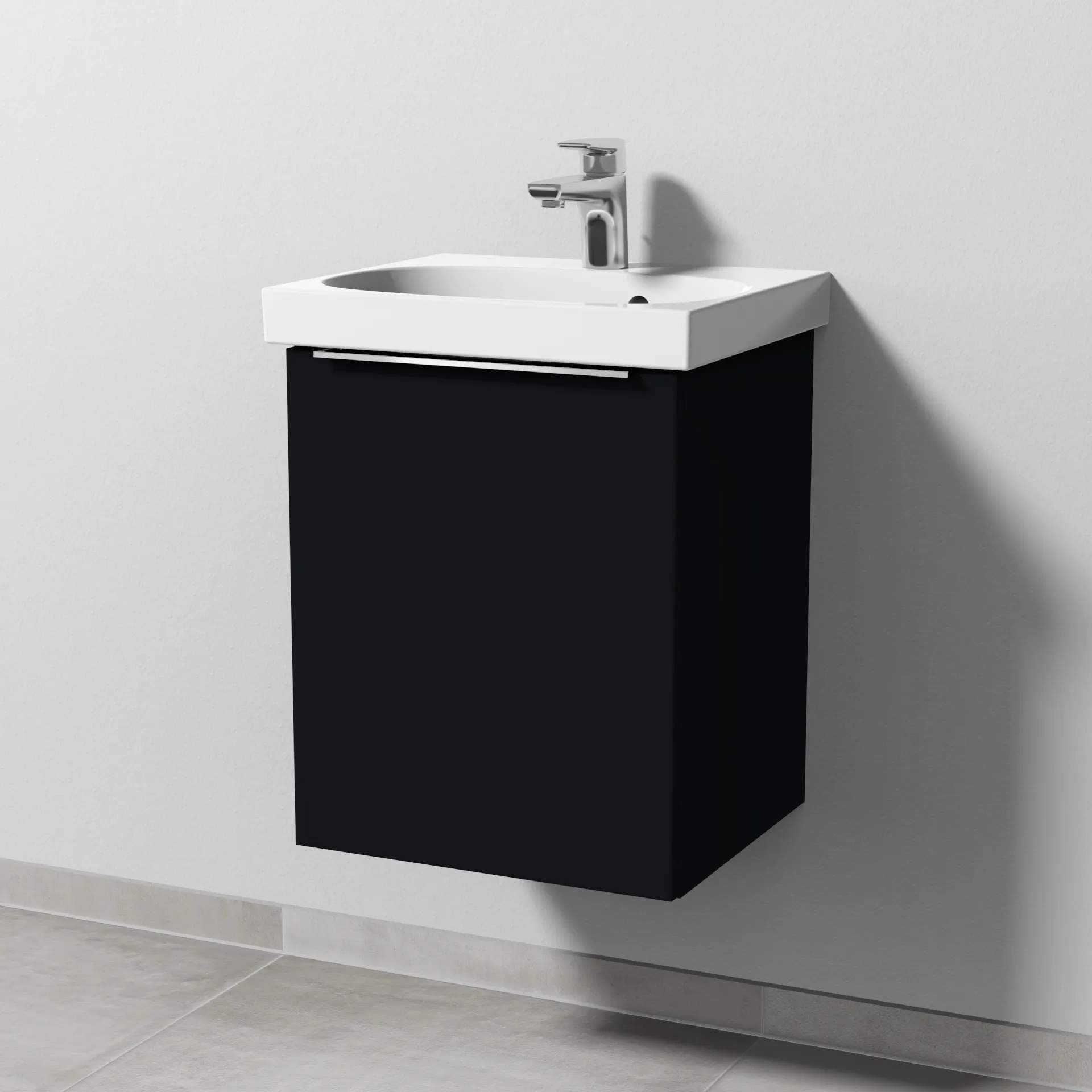 Sanipa Waschtischunterschrank „3way“ passend zu Keramik-Waschtische Acanto von Geberit 415 × 517 × 367 mm in Schwarz (matt), Anschlag links