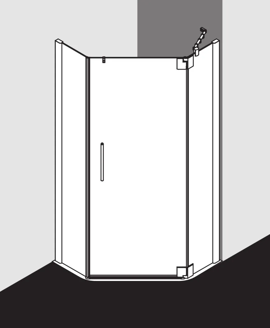 Kermi Duschdesign Fünfeck-Duschkabine mit Pendeltür rechts mit Festfeldern für gleichschenklige Wannen „PASA XP“ Glas SR Opaco, Profile Silber Hochglanz, BV: 870 - 900 mm GAK: 855 - 885 mm WE: 880 - 910 mm H: 1850 mm