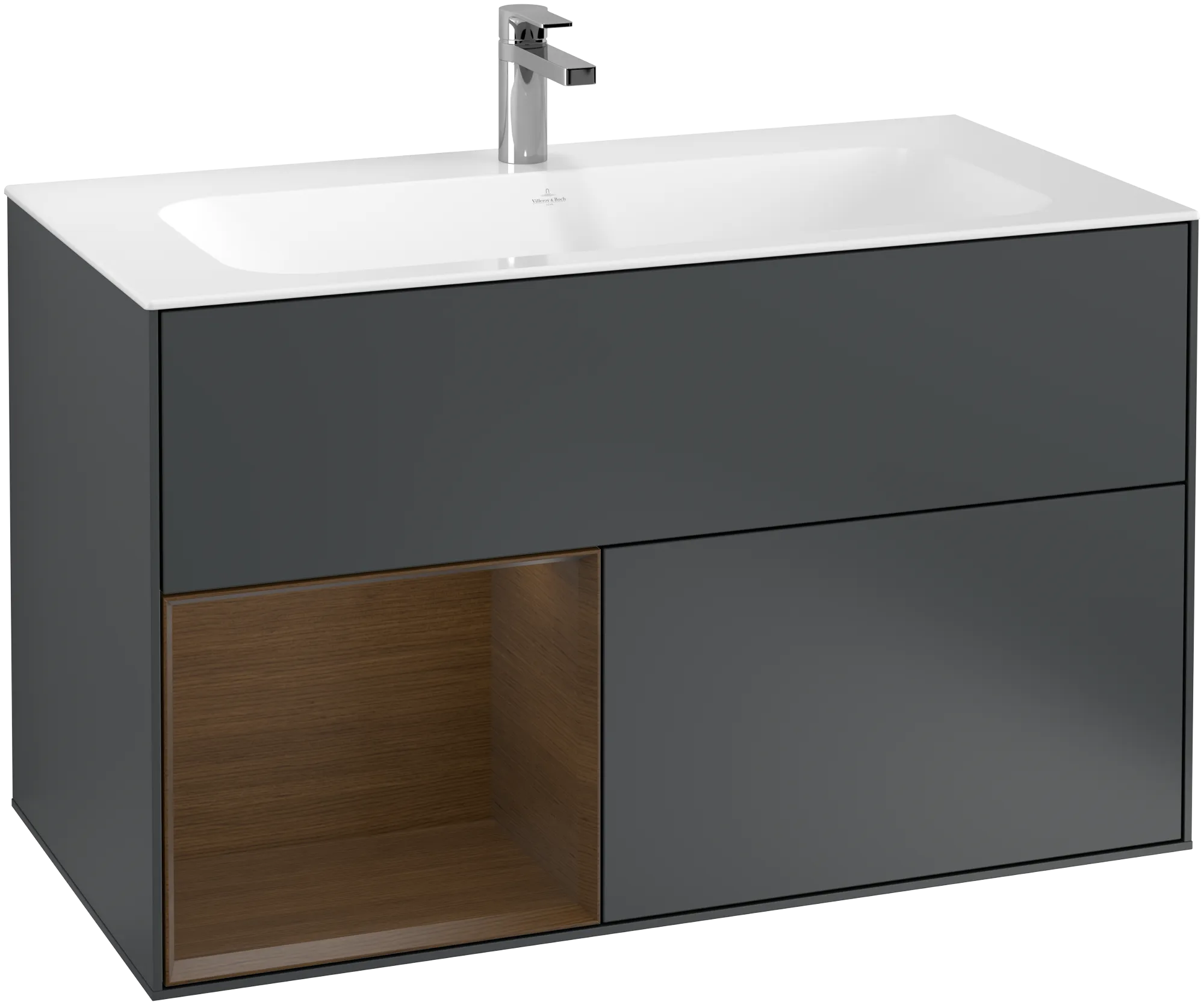 Villeroy & Boch Finion Waschbeckenunterschrank G03, Midnight Blue Matt Lacquer / Walnut Veneer