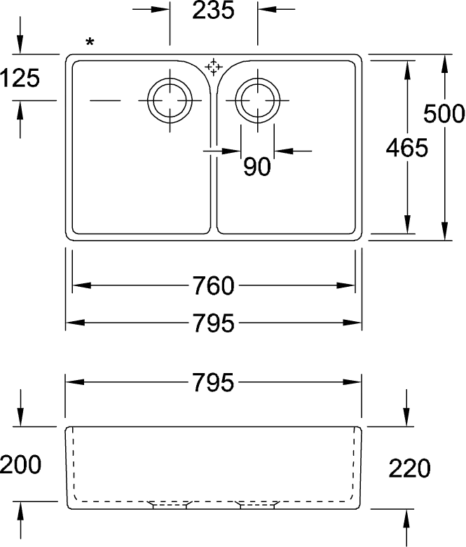 Villeroy & Boch Küchenspülbecken „Spülstein“ 795 × 500 × 220 mm in Stone White