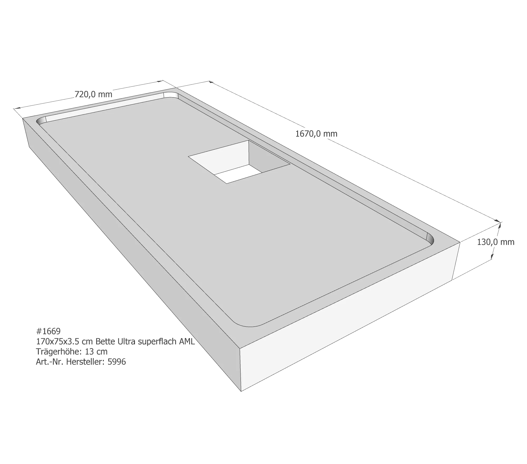 Duschwannenträger für Bette Ultra (superflach) 170 × 75 × 3,5 cm Breite: 75 cm / Länge: 170 cm