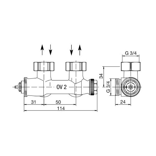 Design in Bad Anschlussgarnitur für Heizkörper mit 50 mm Anschluss Durchgangsform „Multiblock T“ in edelstahl