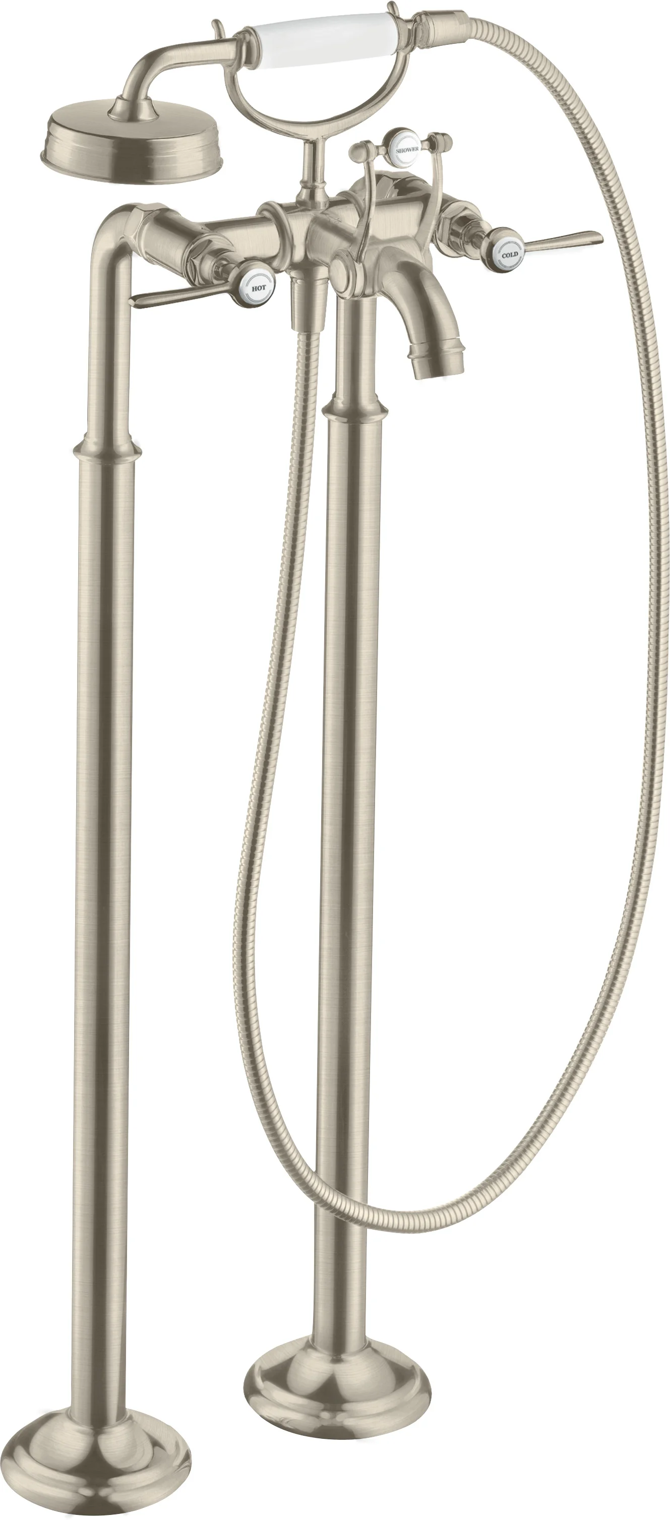 Hansgrohe AXOR Montreux 2-Griff Wannenarmatur bodenstehend, Brushed Nickel, Ausladung 234 mm Hansgrohe AXOR Montreux 2-Griff Wannenarmatur bodenstehend, Brushed Nickel, Ausladung 234 mm