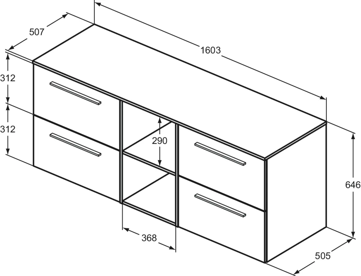 Möbel-Set 160cm i.life B 4 Auszüge 2 offene Fächer (mittig) Griff Chrom Weiß matt Möbel-Set 160cm i.life B 4 Auszüge 2 offene Fächer (mittig) Griff Chrom Weiß matt