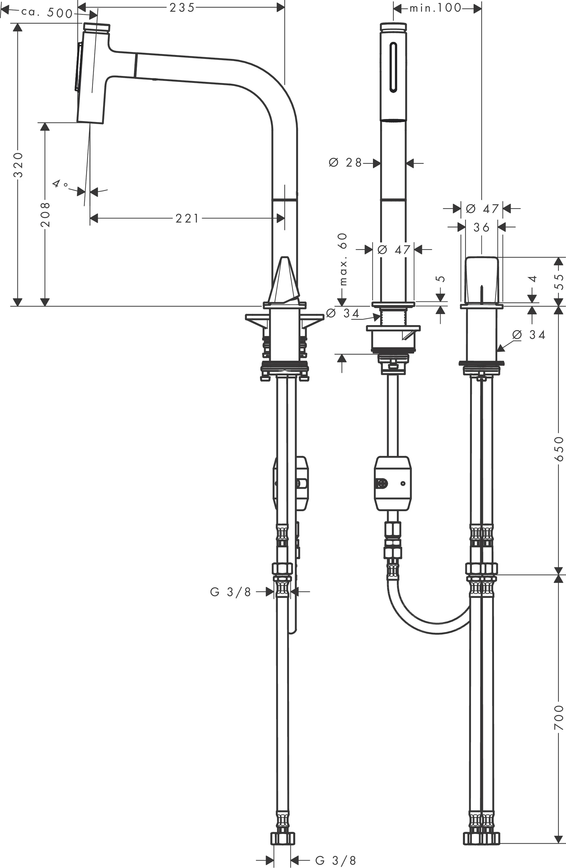 Hansgrohe Metris Select M71 2-Loch Einhebel-Küchenmischer mit Ausziehbrause, Chrom, 35 mm Bohrung, 200 mm ComfortZone, 110° oder 150° Schwenkbereich