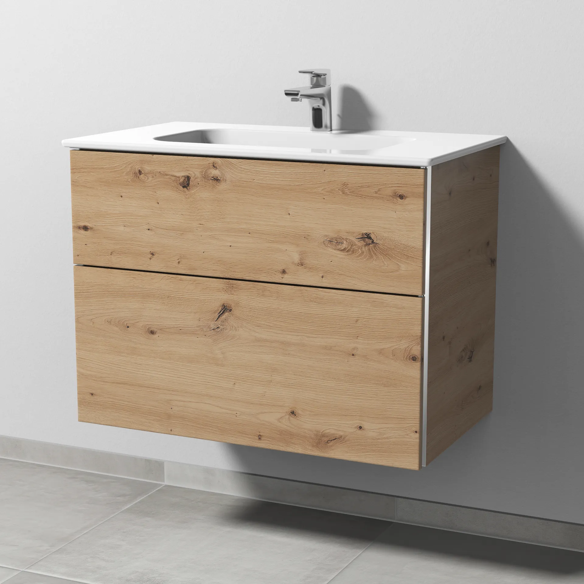 Sanipa Keramik-Waschtisch-Waschtischunterschrank mit Waschtischunterschrank „3way“ 770 × 582 × 460 mm in Eiche Natural-Touch, mit Hahnlochbohrung,