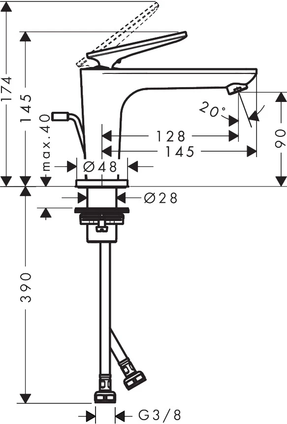 Einhand-Waschtischarmatur „Axor Citterio C“ Ausladung 128 mm in Edelstahl