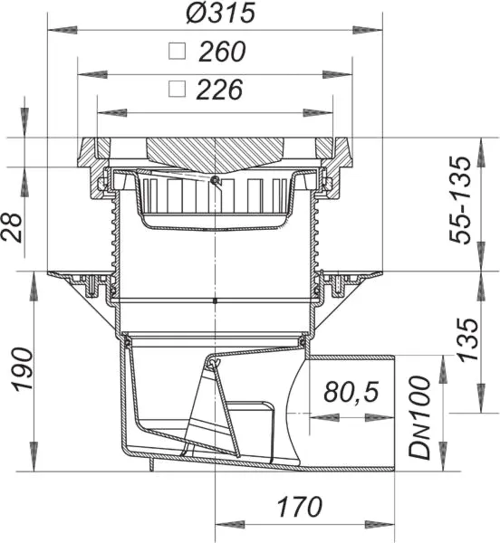 Hof- und Parkdeckablauf 615.1, DN 100 Hof- und Parkdeckablauf 615.1, DN 100