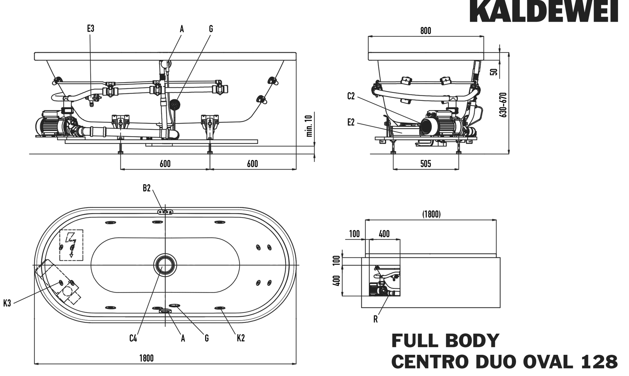Kaldewei Whirlwanne „Centro Duo Oval“ 180 × 80 cm, links mit Aquamassage Full Body, in alpinweiß