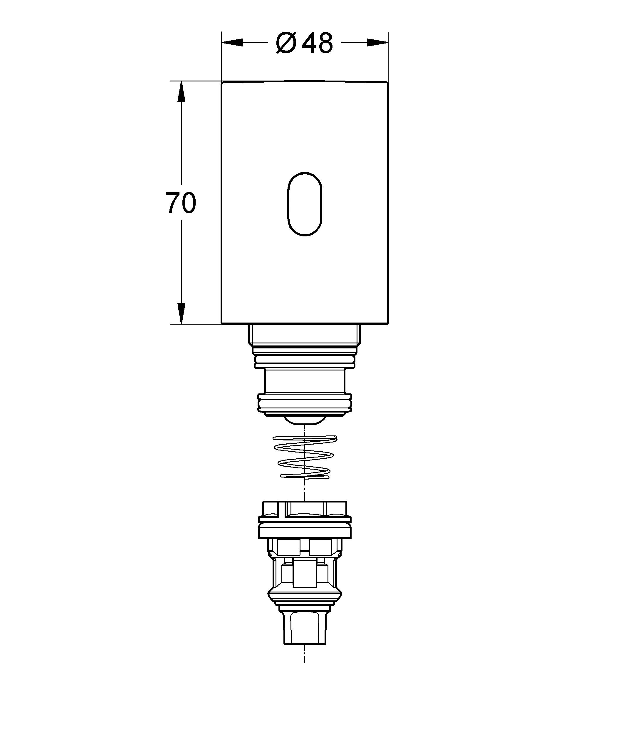 Umrüsteinheit Tectron 37428, DN15, für Urinal-Spüler 37 339 000 und Varianten, 6 V Lithium-Batterie, Typ CR-P2, chrom