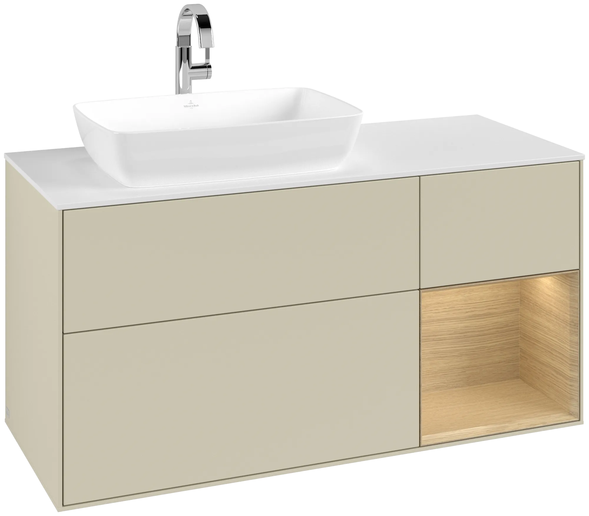 Villeroy & Boch Finion Waschbeckenunterschrank F81 1200x603x501mm Silk Grey Matt Lacquer / Oak Veneer / Glass White Matt