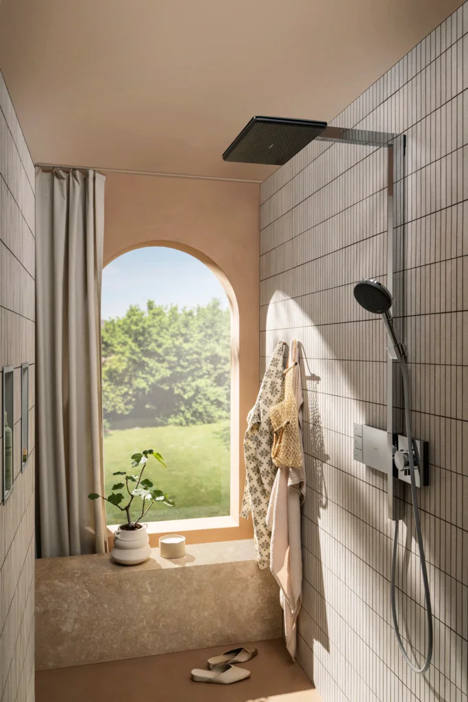Hansgrohe Raindance Alive Q Showerpipe 210/340 2jet EcoSmart Thermostat Chrom, Aufputzinstallation, 8 l/min Durchfluss, 1,9 bar Mindestfließdruck Hansgrohe Raindance Alive Q Showerpipe 210/340 2jet EcoSmart Thermostat Chrom, Aufputzinstallation, 8 l/min Durchfluss, 1,9 bar Mindestfließdruck