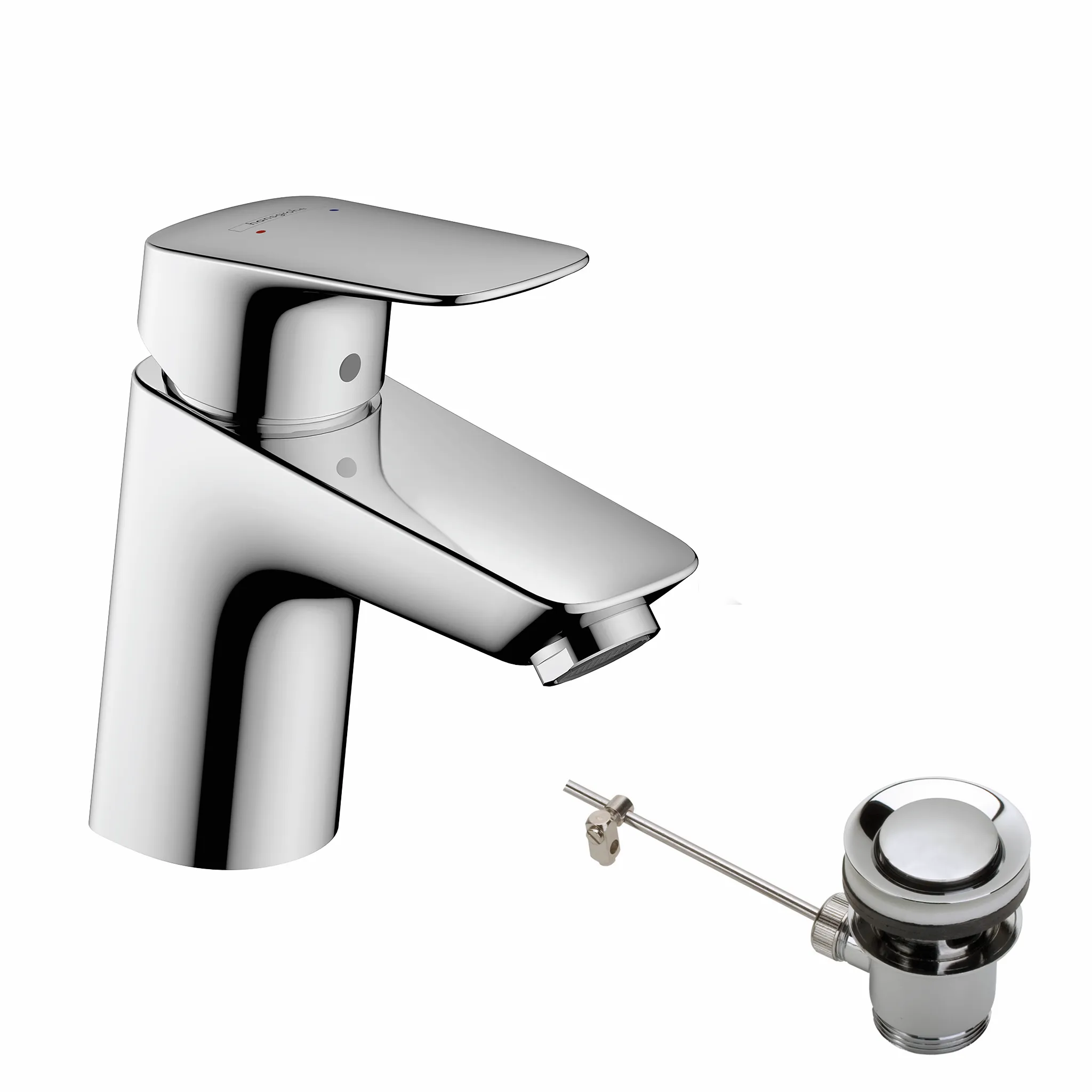 Hansgrohe Logis Einhebel-Waschtischmischer 70 mit Metall Zugstangen-Ablaufgarnitur, Chrom Hansgrohe Logis Einhebel-Waschtischmischer 70 mit Metall Zugstangen-Ablaufgarnitur, Chrom