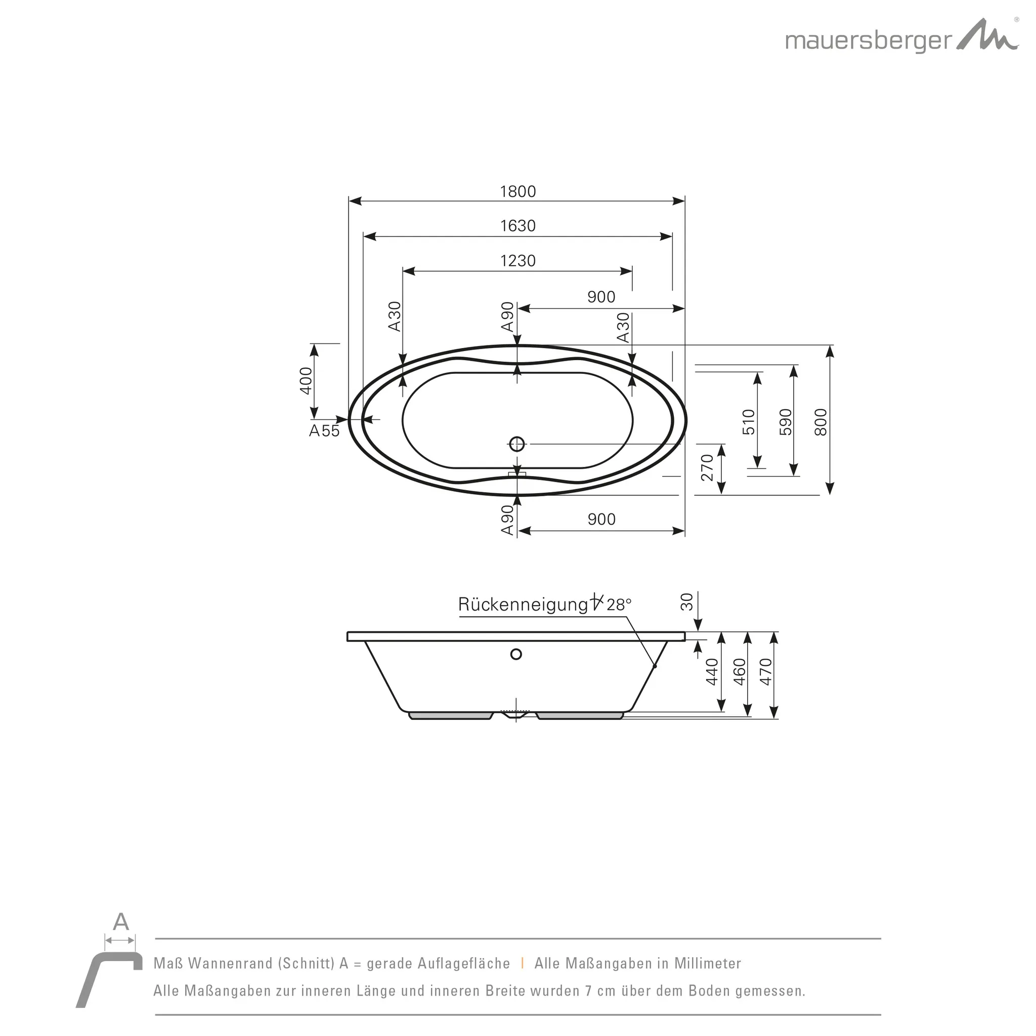 Mauersberger Acryl-Badewanne ubesa 180/80 Mauersberger Acryl-Badewanne ubesa 180/80