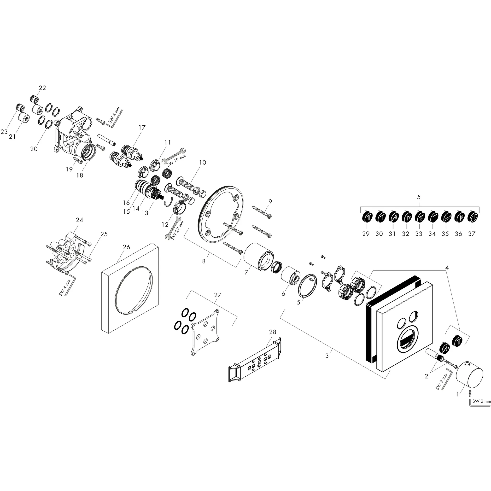 Thermostat UP Axor ShowerSelect Fertigset 2 Verbraucher quadratisch chr. Thermostat UP Axor ShowerSelect Fertigset 2 Verbraucher quadratisch chr.