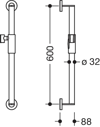 Brausehalterstange, Edelstahl, PVD, Achsmaß 600 mm, D: 32 mm, mit magnetischem Brausehalter, in Farbe CK (messing glänzend) Brausehalterstange, Edelstahl, PVD, Achsmaß 600 mm, D: 32 mm, mit magnetischem Brausehalter, in Farbe CK (messing glänzend)