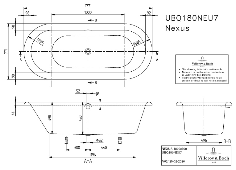 Villeroy & Boch oval Badewanne „Nexus“ 177,1 × 77,1 cm 