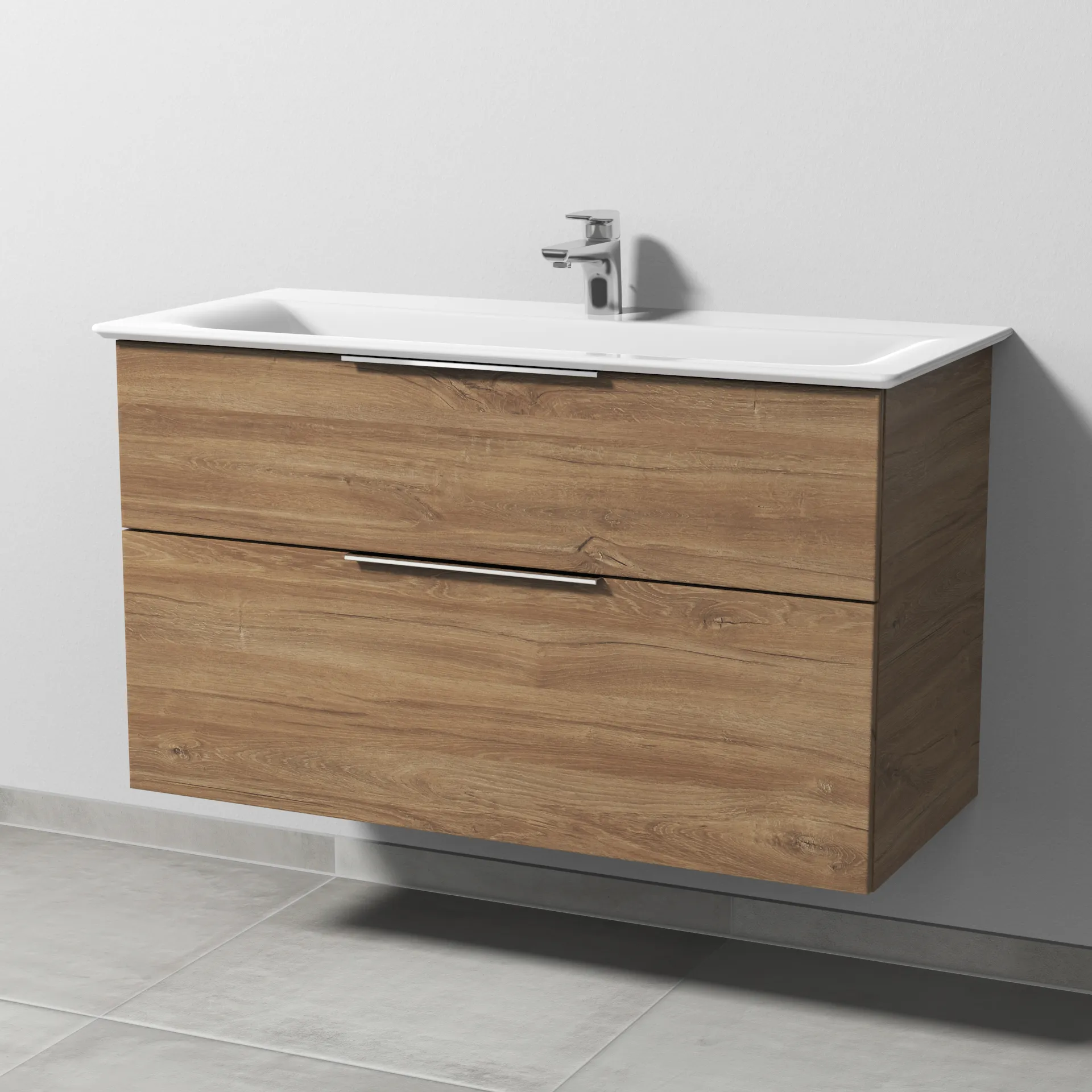 Sanipa Waschtischunterschrank „3way“ passend zu Keramik-Waschtische Connect Air von Ideal Standard 990 × 585 × 437 mm in Eiche Kansas