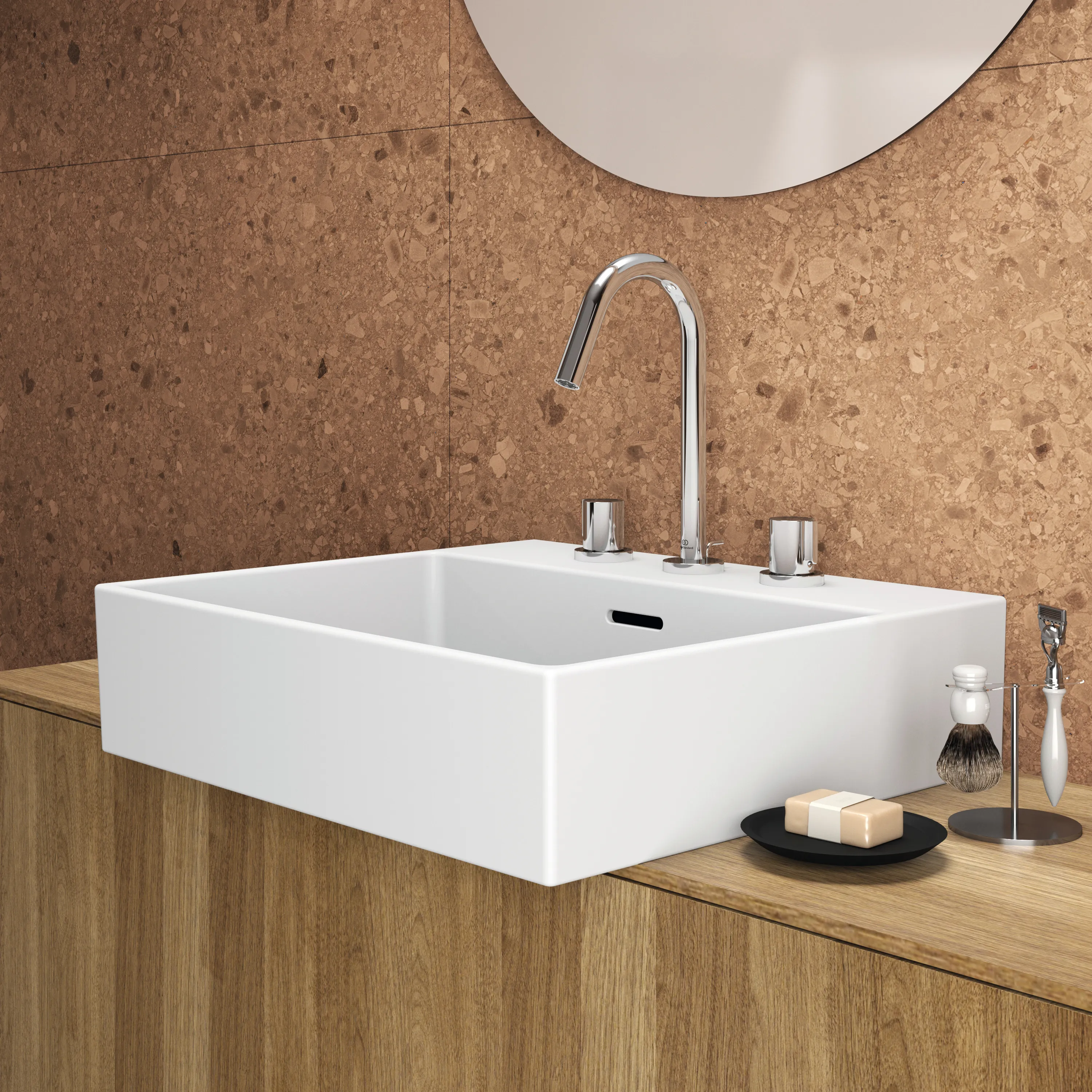 Waschbecken „Extra“ 50 × 45 × 15 cm, Hahnlochposition mittig in Weiß