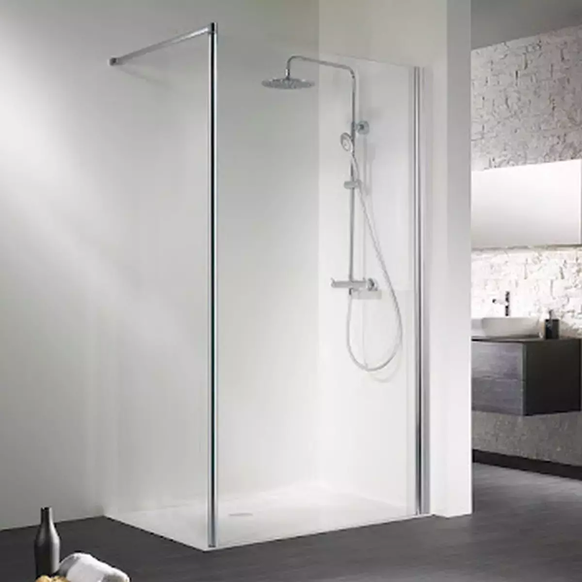 HSK Walk-In-Duschkabine Frontelement „Easy“ Glas Grau, Profile Pergamon, B: 1200 mm H: 2000 mm HSK Walk-In-Duschkabine Frontelement „Easy“ Glas Grau, Profile Pergamon, B: 1200 mm H: 2000 mm