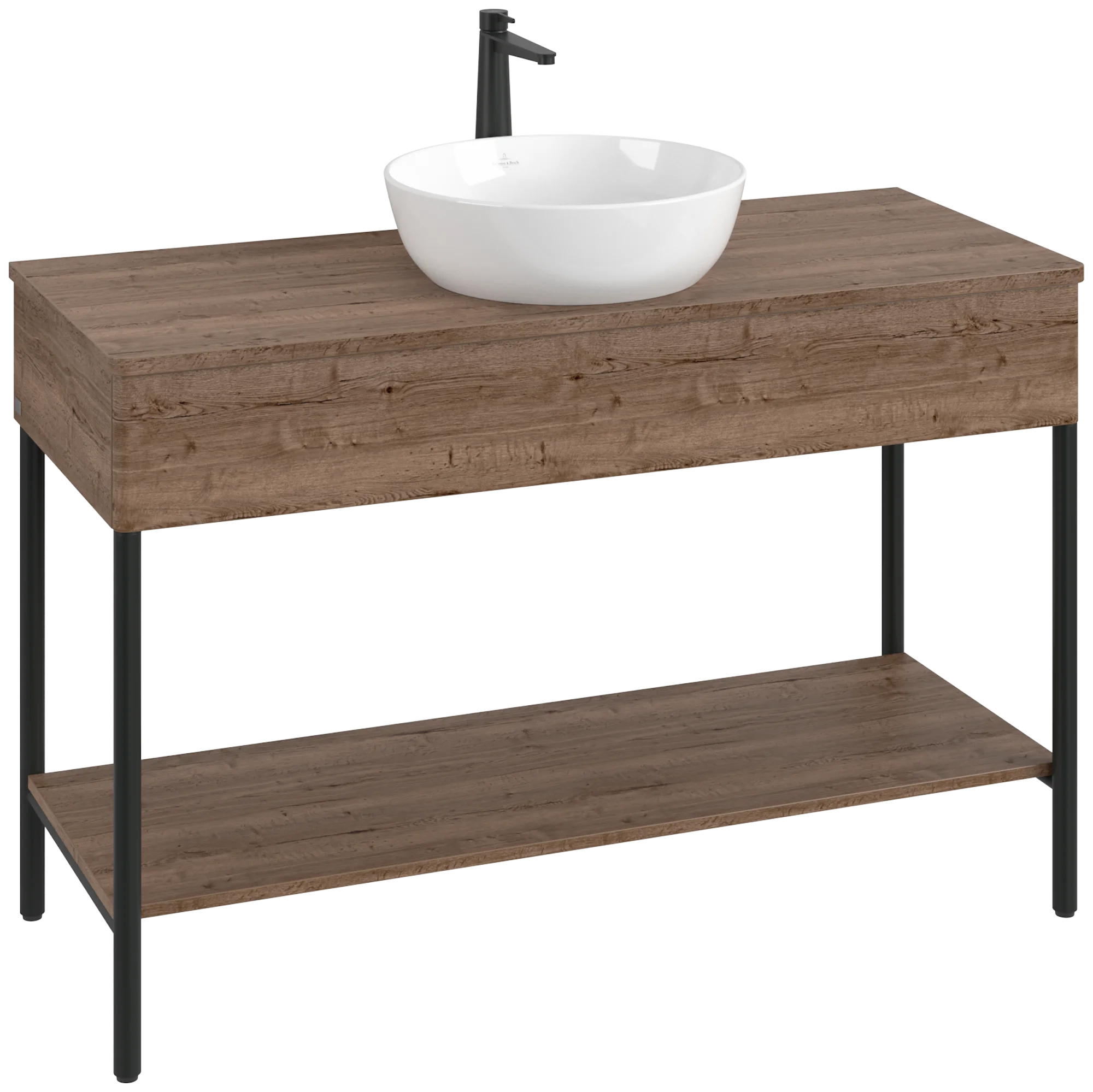 Villeroy & Boch Waschbeckenunterschrank Artis K65051, Eckig Tobacco Oak, 1.200 x 782 x 500 mm, Push-to-open Funktion, mit Hahnlochbohrung